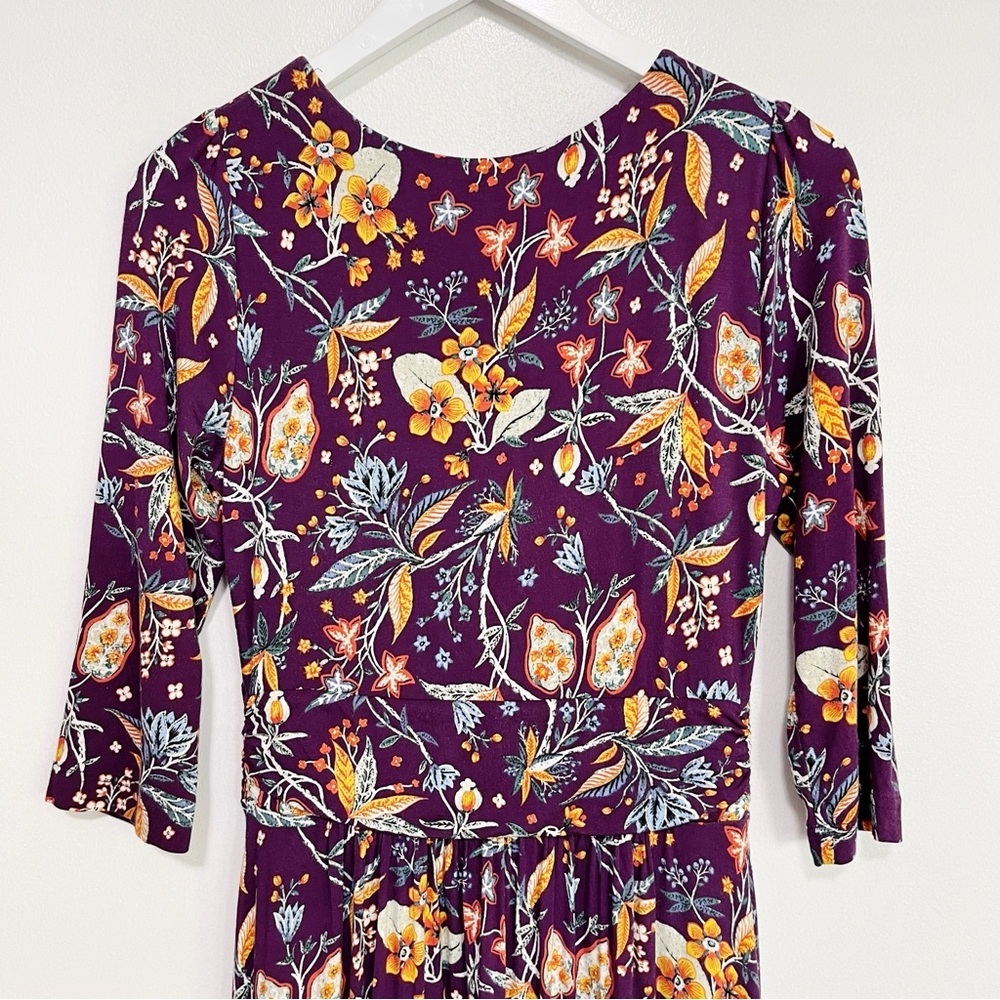 Anthropologie Purple Floral Tie-Front Midi Dress with Yellow Accents - Picture 7 of 10